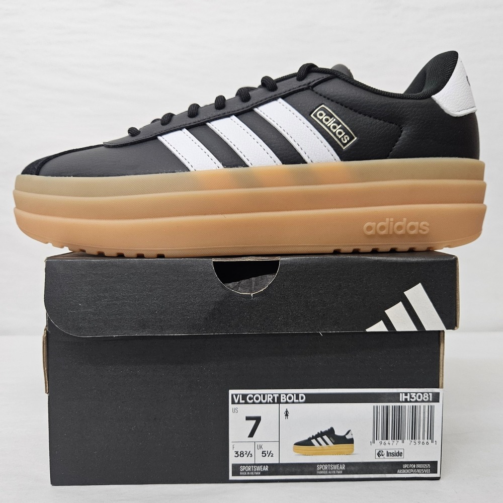 Adidas VL Court Bold Platform Sneakers IH3081 Black White‎ Gum Women's Size 7
